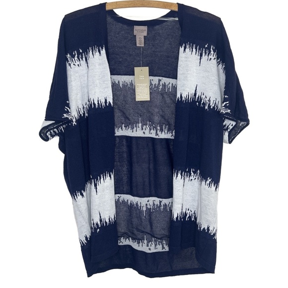 NWT CHICO’S Static Wave Kadie Cardi Jacket Midnight Blue White Size 0 Small - Picture 1 of 14